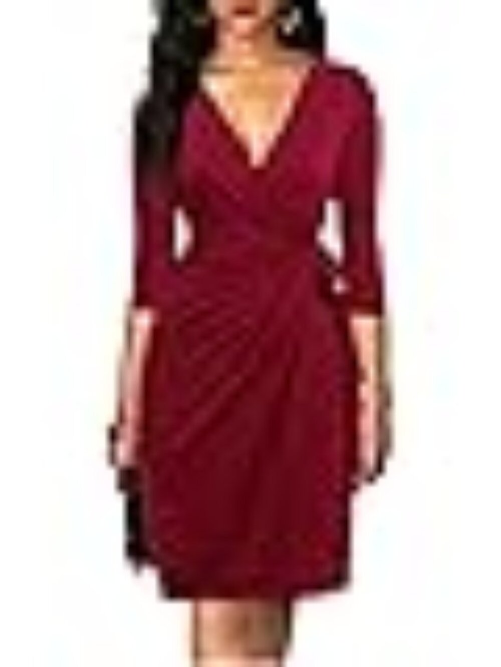Berydress Women's 3/4 Sleeve V Neck Casual Party Work Faux Black Wrap Dress-NWT